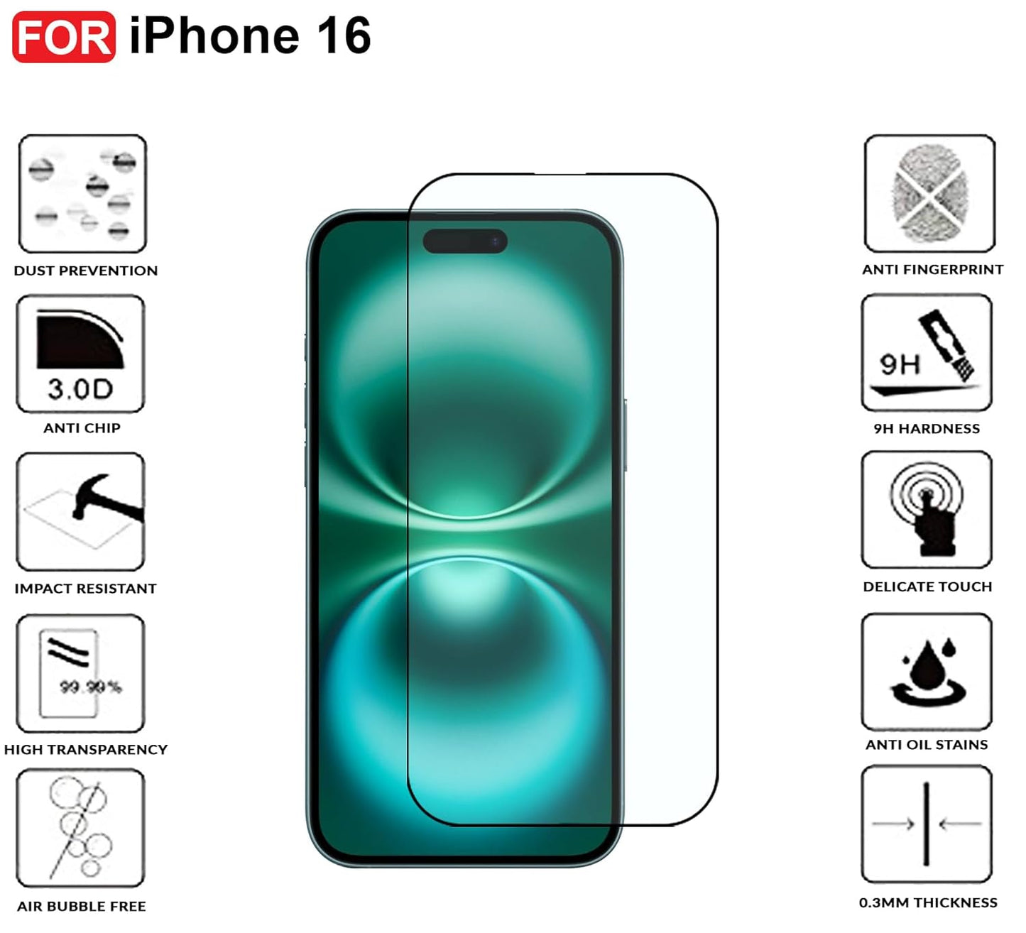 Tempered Glass for iPhone 16