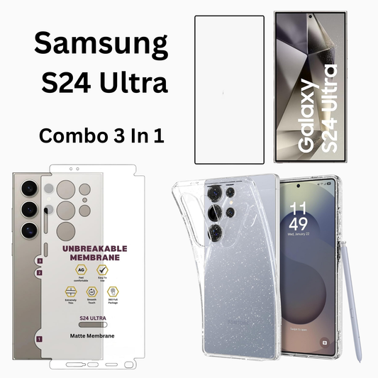 Samsung S24 Ultra Protection 3-in-1 Combo (Soft Silicone Case + Tempered Glass + Matte Guard)