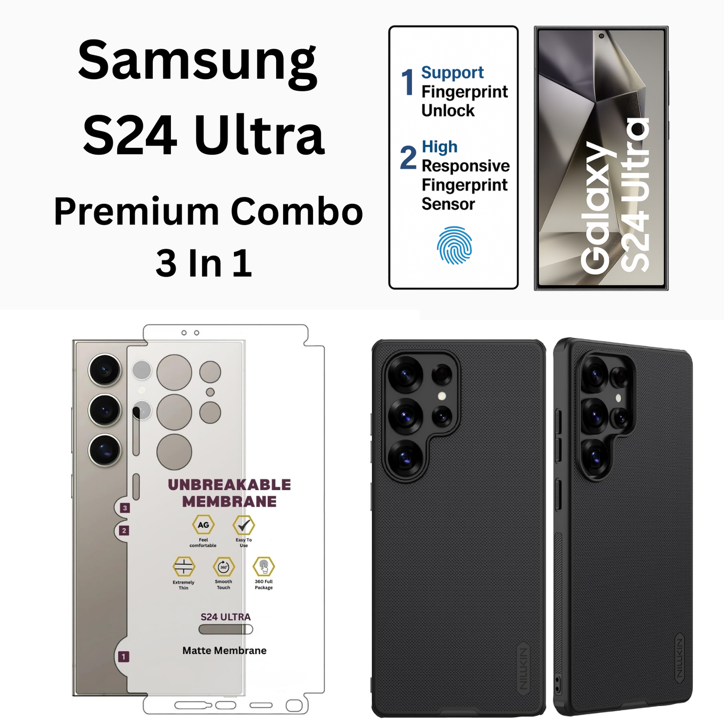 Samsung S24 Ultra Premium 3-in-1 Combo (Nillkin Hard Case + Premium Tempered Glass + Matte Guard)