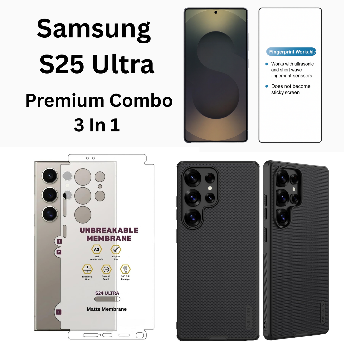 Samsung S25 Ultra Premium 3-in-1 Combo (Nillkin Hard Case + Premium Tempered Glass + Matte Guard)