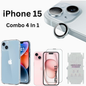 iPhone 15 Total Protection 4-in-1 Combo (Hard Transparent Cover + Matte Guard + Tempered Glass + Camera Lens Guard)