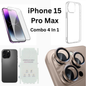 iPhone 15 Pro Max Total Protection 4-in-1 Combo (Hard Transparent Cover + Matte Guard + Tempered Glass + Camera Lens Guard)