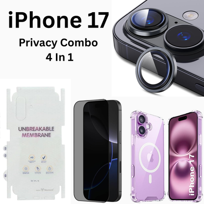 iPhone 17 Premium Privacy 4-in-1 Combo (MagSafe Transparent Cover + Matte Guard + Privacy Tempered Glass + Camera Lens Guard)