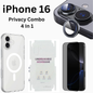 iPhone 16 Premium Privacy 4-in-1 Combo (MagSafe Transparent Cover + Matte Guard + Privacy Tempered Glass + Camera Lens Guard)