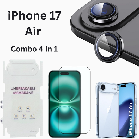 iPhone 17 Air Total Protection 4-in-1 Combo (Hard Transparent Cover + Matte Guard + Tempered Glass + Camera Lens Guard)