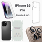 iPhone 16 Pro Total Protection 4-in-1 Combo (Hard Transparent Cover + Matte Guard + Tempered Glass + Camera Lens Guard)
