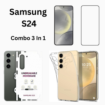 Samsung S24 Protection 3-in-1 Combo (Soft Silicone Case + Tempered Glass + Matte Guard)