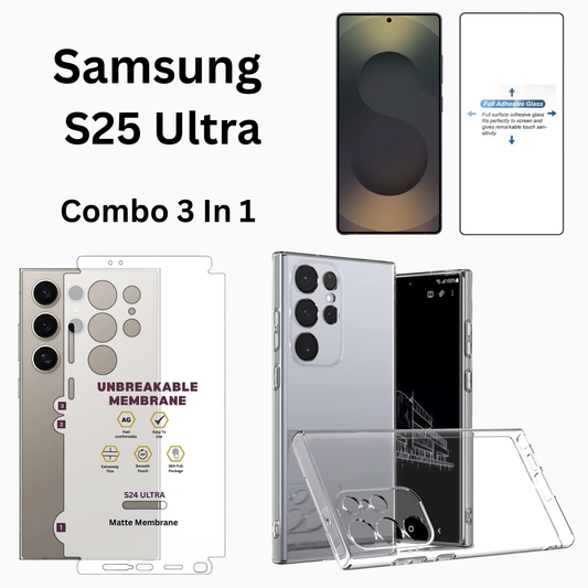 Samsung S25 Ultra Protection 3-in-1 Combo (Soft Silicone Case + Tempered Glass + Matte Guard)