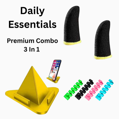 Daily Essentials Combo 3-in-1 (Cable Protector + Finger Gloves + Mobile Stand)