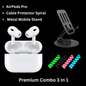 UrbanCaze AirPods Pro (2nd Gen) Combo – AirPods Pro + Cable Protector + Metal Mobile Stand | Ultimate 3-in-1 Tech Essentials Pack