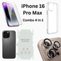 iPhone 16 Pro Max Total Protection 4-in-1 Combo (Hard Transparent Cover + Matte Guard + Tempered Glass + Camera Lens Guard)