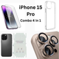 iPhone 15 Pro Total Protection 4-in-1 Combo (Hard Transparent Cover + Matte Guard + Tempered Glass + Camera Lens Guard)